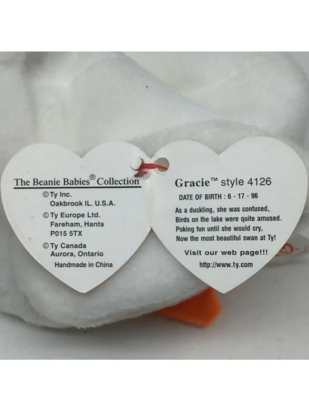 Ty Beanie Baby Gracie Swan Bird Plush Stuffed Animal Retired W Tag June 17 1996